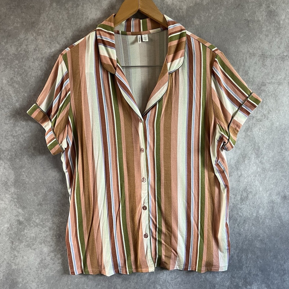 Nordstrom Pajama Top Womens Small Multicolor Striped Modal Button Front Shirt